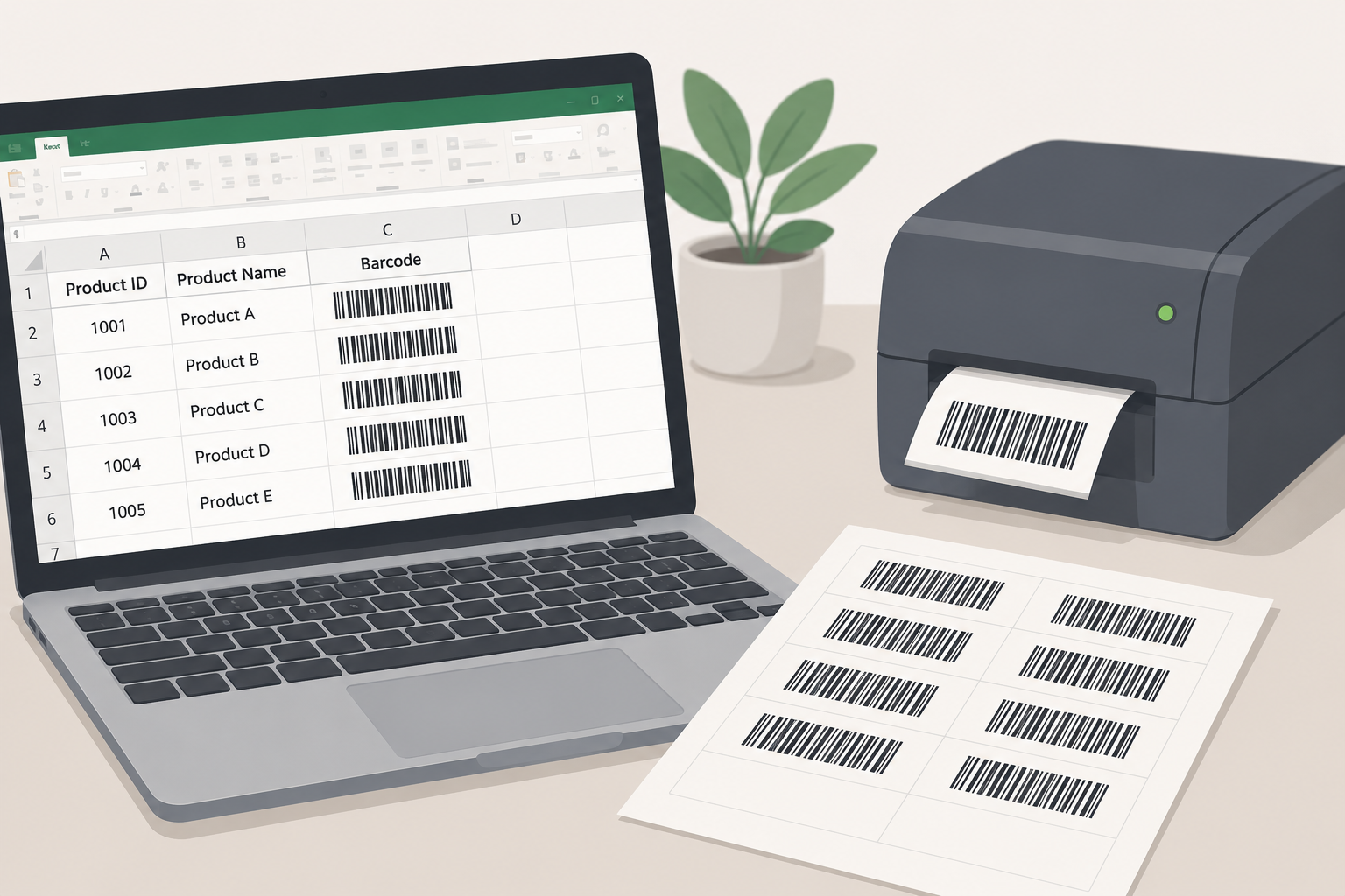 Barcode labels generated from an Excel spreadsheet